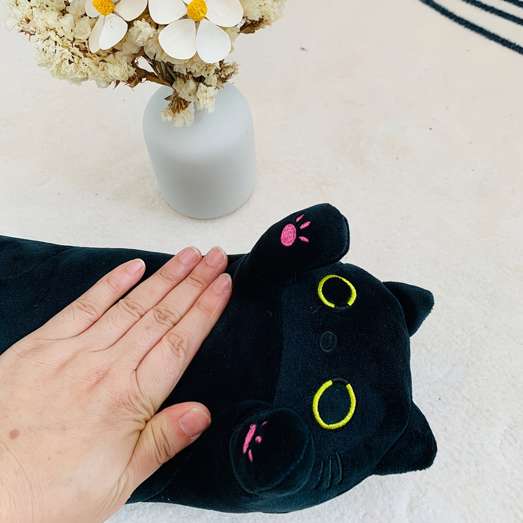 17.7 Inch Heated Black Cat Pillow Cushion with 5 Temperature Settings - USB Heating Pad - All-Season, 45cm