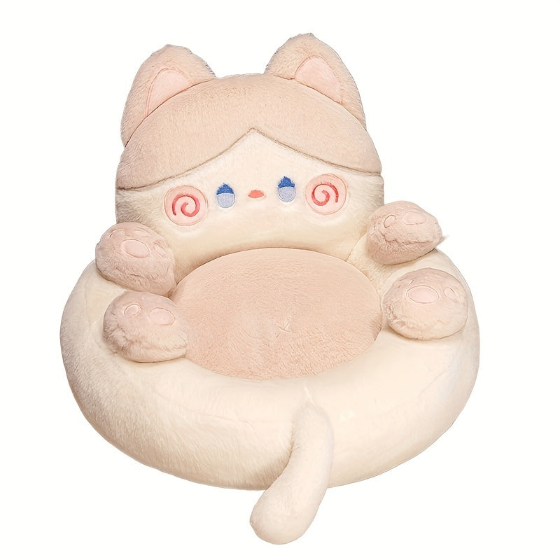 Cute Cartoon Cat Plush Chair Cushion - 1 Piece Polyester Fiber Tatami Floor Mat for Home Decor, Non-Slip Design for Living Room Sofa Office Chair, 100% Polyester, Hand Wash Only