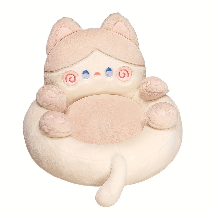 Cute Cartoon Cat Plush Chair Cushion - 1 Piece Polyester Fiber Tatami Floor Mat for Home Decor, Non-Slip Design for Living Room Sofa Office Chair, 100% Polyester, Hand Wash Only