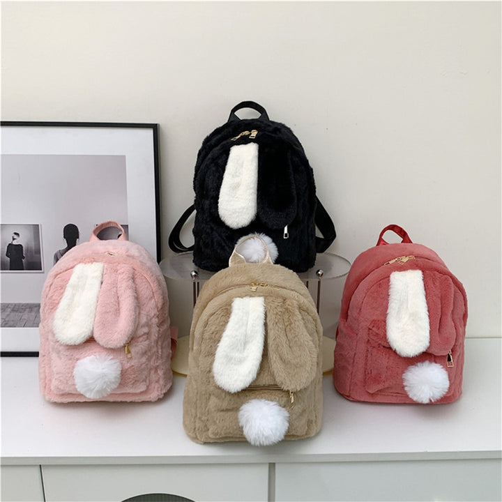 Chic Plush Bunny Backpack for Women - Soft Faux Fur Daypack with Adjustable Straps, Lightweight, Zip Closure in Pink, Beige, or Brown - Cute & Cozy College Style Bookbag, Mini Backpack