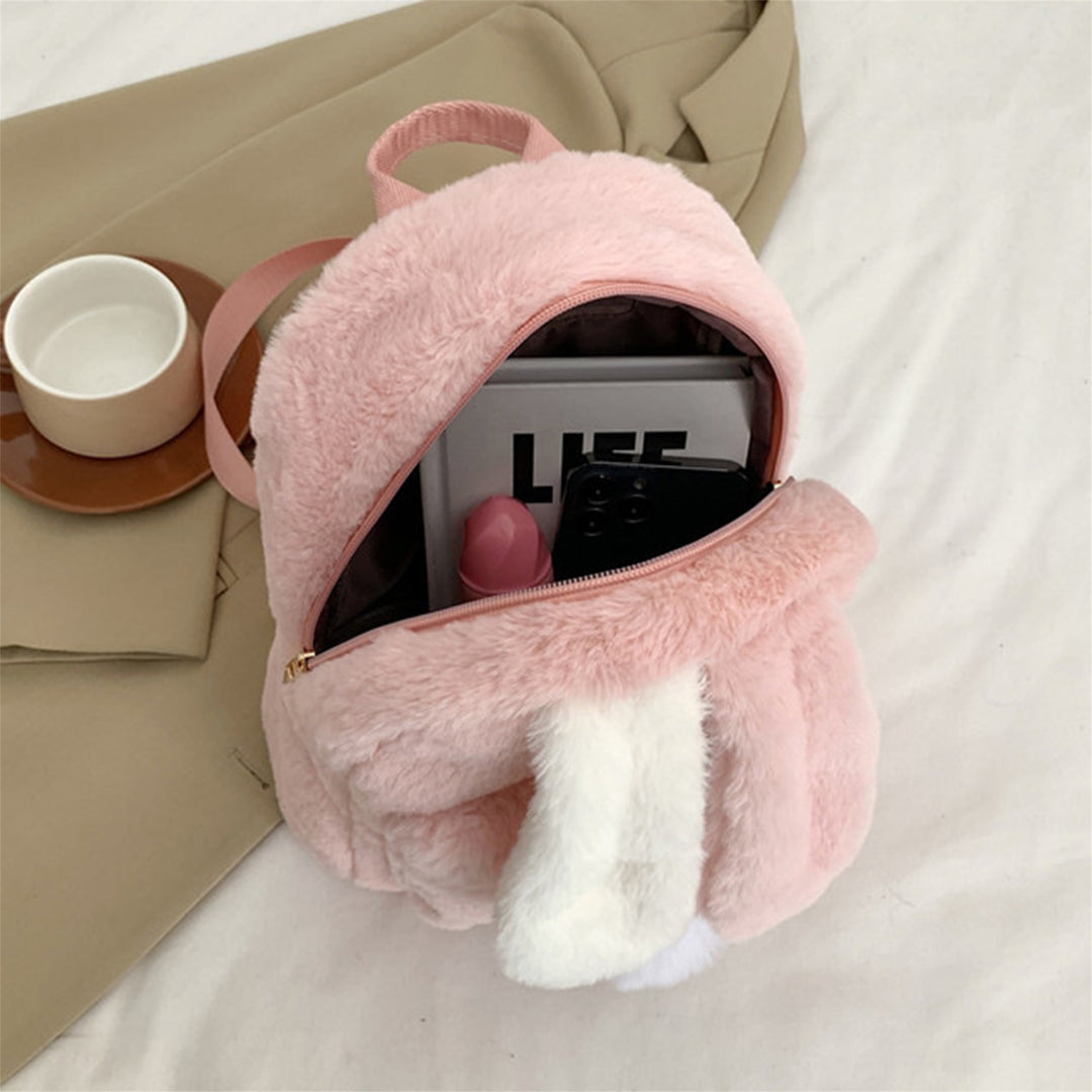 Chic Plush Bunny Backpack for Women - Soft Faux Fur Daypack with Adjustable Straps, Lightweight, Zip Closure in Pink, Beige, or Brown - Cute & Cozy College Style Bookbag, Mini Backpack