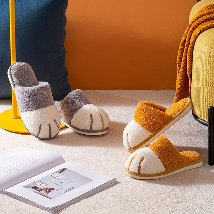 Adorable Whisker-Faced Cat Paw Slippers - Cozy Plush Lined Casual Shoes for Indoor Comfort - Perfect for Koningsdag/King's Day Celebration