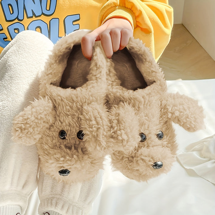 Cozy & Warm Soft Sole Cartoon Puppy Plush Slippers - Unisex Plus Size Fuzzy Shoes for Men & Women - Winter Novelty Slip On