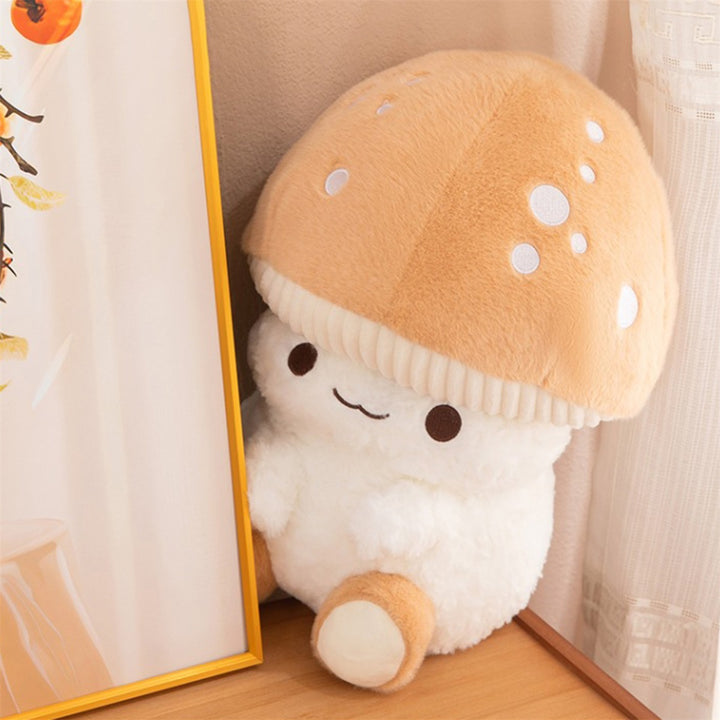 Adorable Plush Mushroom Toy - Soft Stuffed Doll with Expressive Eyes & Ribbed Hat, Beige & White Design for Home or Office Decor, Perfect Youngsters' Birthday Gift, Stuffed Animal