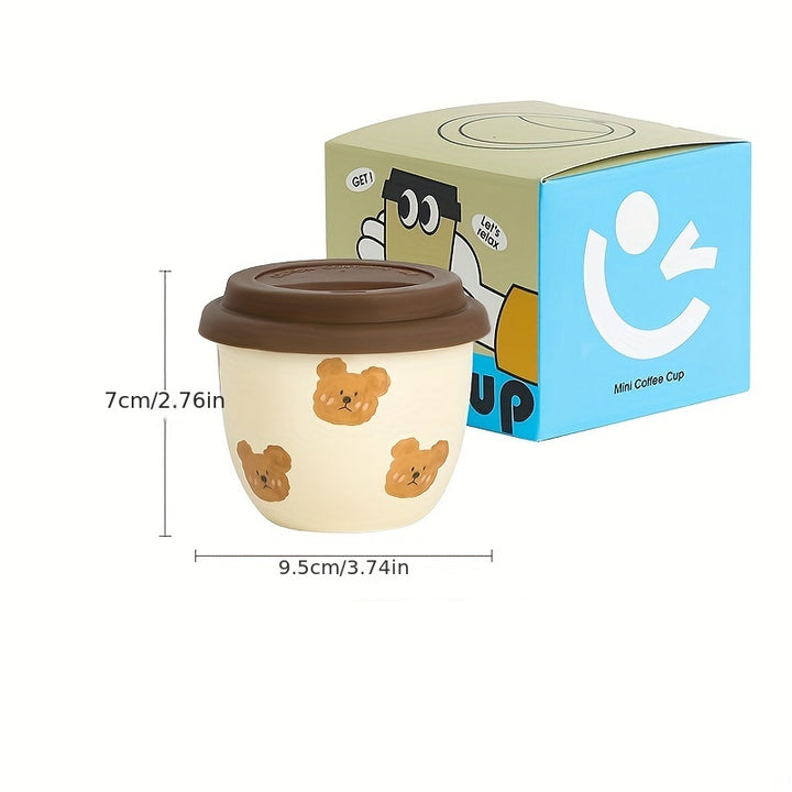 One, small capacity of 8.28oz coffee cup, suitable for drinking exquisite mini coffee in one sip, cute bear-shaped tea cup with lid, suitable for home use and office use, suitable as a gift for couples, graduation season gifts, bestie gift, colleague gift