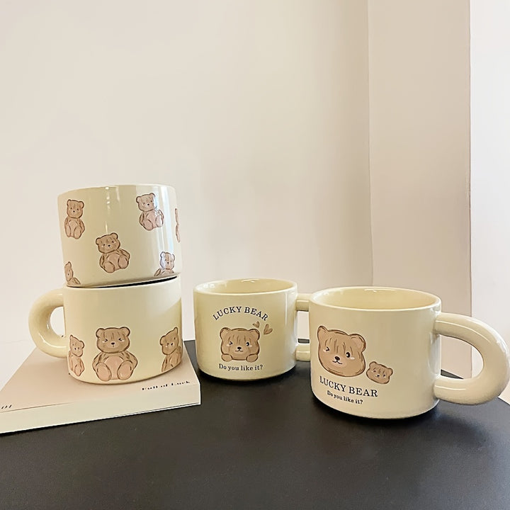 1pc.12.85oz, Little Bear Milk Fufu Ceramic Cup Coffee Cup Mug Girls Water Cup Family Drinking Water Cup Gift