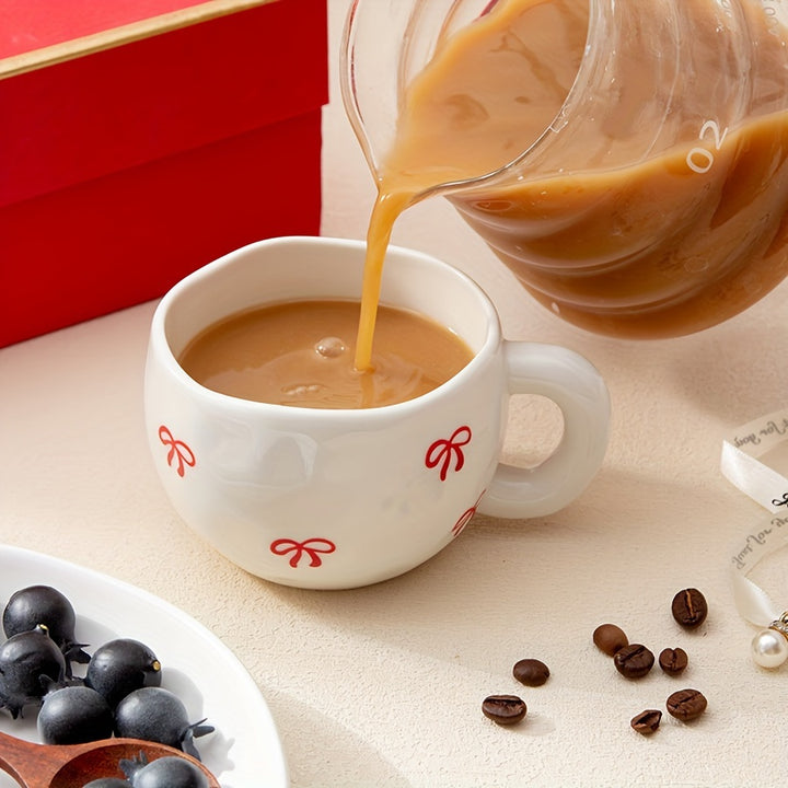 YumiPLUS 9oz Ceramic Bowknot Coffee Cup - Cute Japanese-Inspired Design, Perfect for Milk, Coffee & Tea - Reusable, Insulated, Dishwasher Safe - Ideal Gift