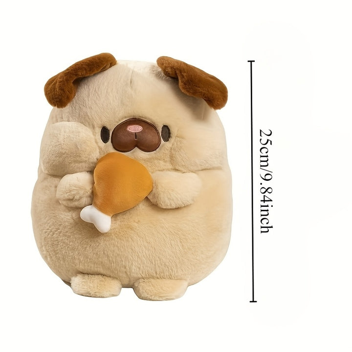 Adorable Pug Plush Toy with Chicken Legs, Soft Polyester Stuffed Animal, Cartoon Dog Doll with Stuffed Toy Pillow, Perfect for Christmas Holiday Gift