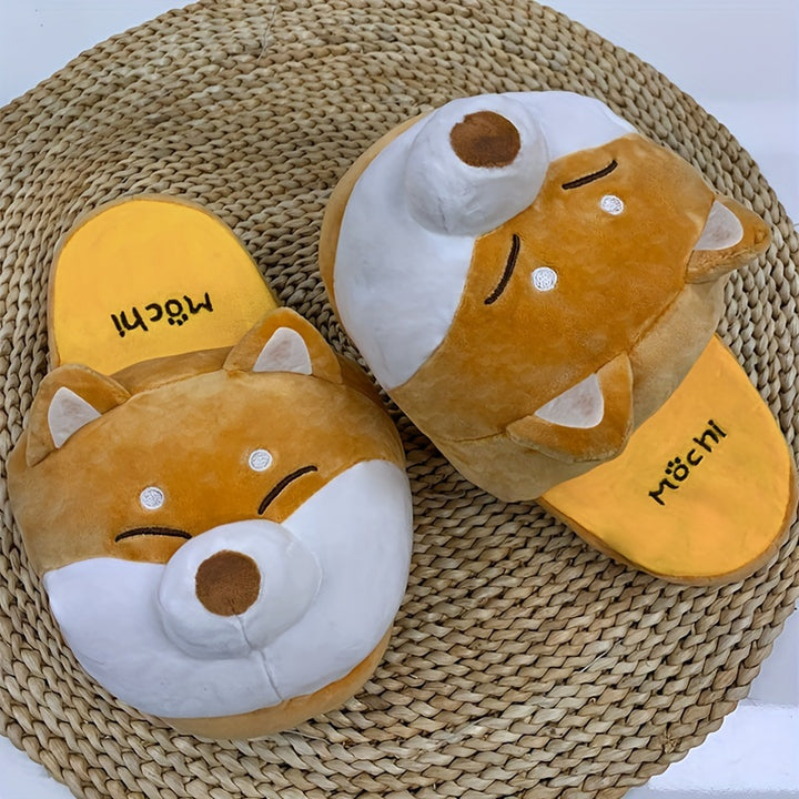 Cute Cartoon Corgi Soft Cozy House Slippers For Boys And Girls, Lightweight Anti-slip Slip-on Shoes For Indoor Home, Spring Autumn Winter