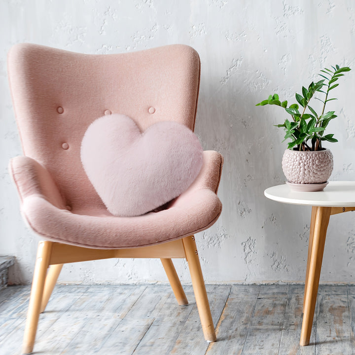 2pcs Plush Pink Heart Throw Pillows - 20x15.7" Soft Faux Bunny Fur, Fluffy & Cozy Decorative Cushions with Inserts for Bedroom Aesthetic - Hand Washable, Boho Style, Pillows for Bed