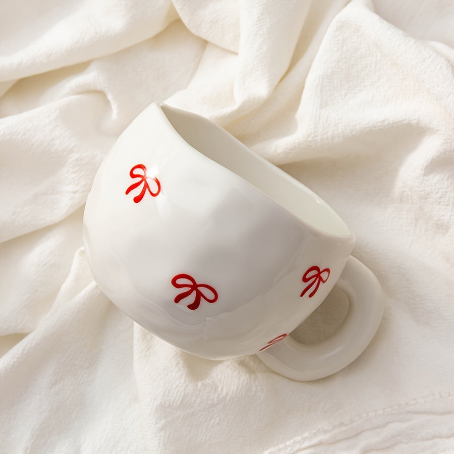 YumiPLUS 9oz Ceramic Bowknot Coffee Cup - Cute Japanese-Inspired Design, Perfect for Milk, Coffee & Tea - Reusable, Insulated, Dishwasher Safe - Ideal Gift
