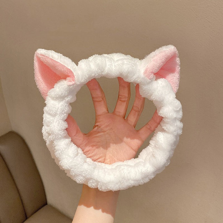 Coral Fleece Facial Spa Headband with Cat Ears - Comfortable and Stylish Skincare Headband for Washing Face and Makeup