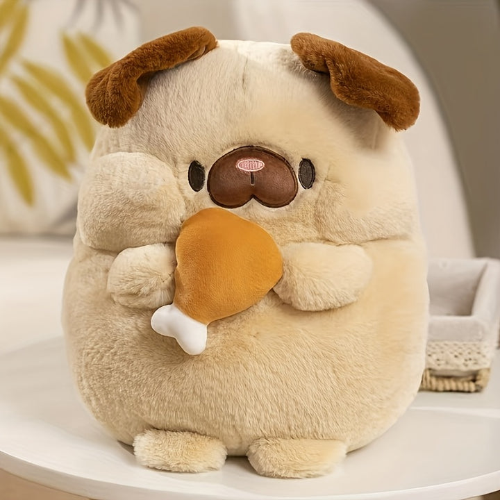 Adorable Pug Plush Toy with Chicken Legs, Soft Polyester Stuffed Animal, Cartoon Dog Doll with Stuffed Toy Pillow, Perfect for Christmas Holiday Gift