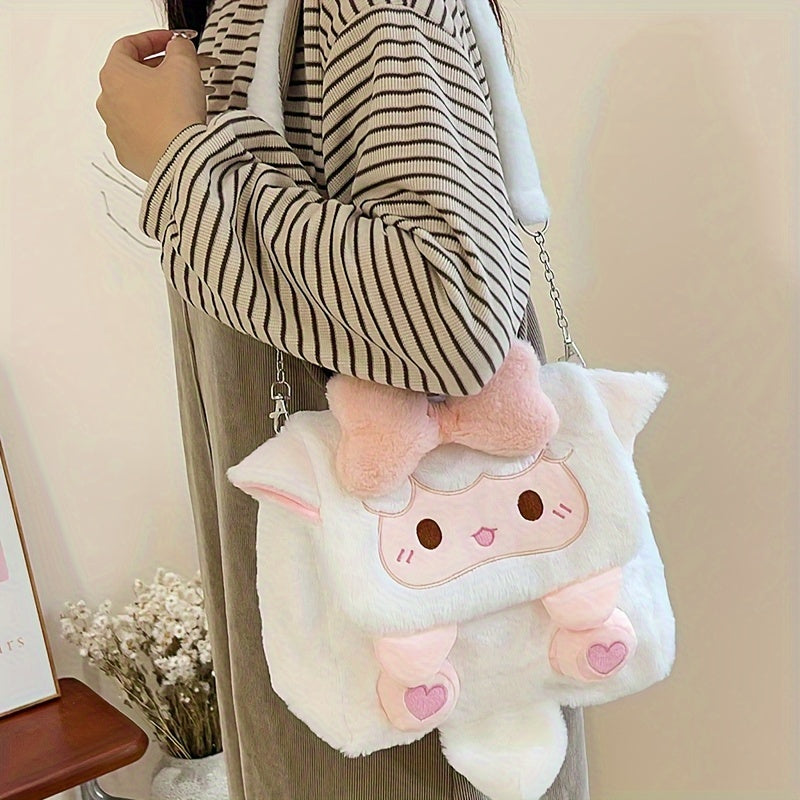 Adorable Cartoon Sheep Backpack - Soft, Fluffy, Lightweight with Removable Strap, Zipper Closure, Polyester Lining, Hand Washable, Perfect for School & Casual Use, School Backpack | Playful Design | Lightweight Backpack