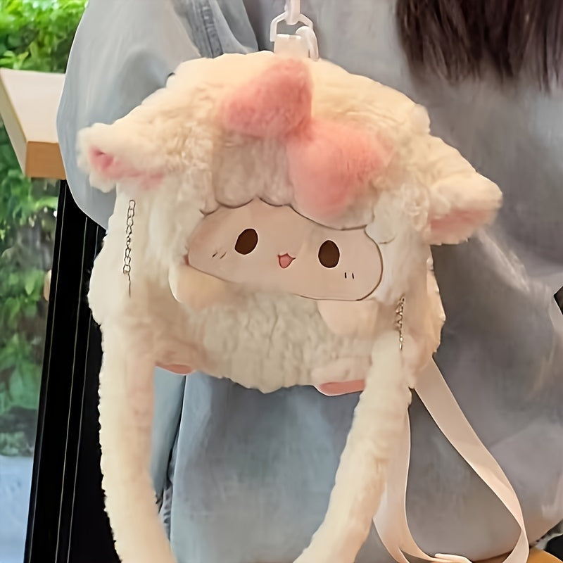 Adorable Cartoon Sheep Backpack - Soft, Fluffy, Lightweight with Removable Strap, Zipper Closure, Polyester Lining, Hand Washable, Perfect for School & Casual Use, School Backpack | Playful Design | Lightweight Backpack