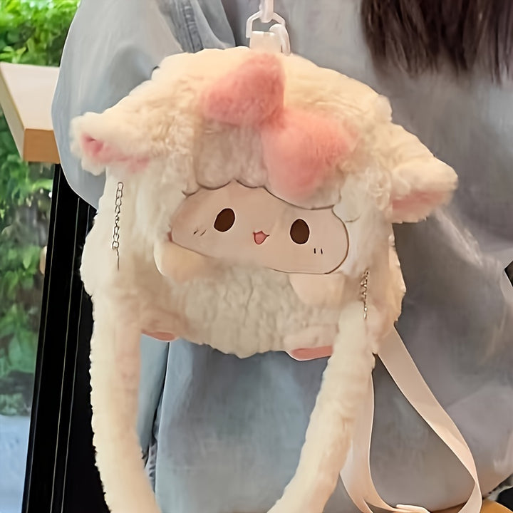 Adorable Cartoon Sheep Backpack - Soft, Fluffy, Lightweight with Removable Strap, Zipper Closure, Polyester Lining, Hand Washable, Perfect for School & Casual Use, School Backpack | Playful Design | Lightweight Backpack