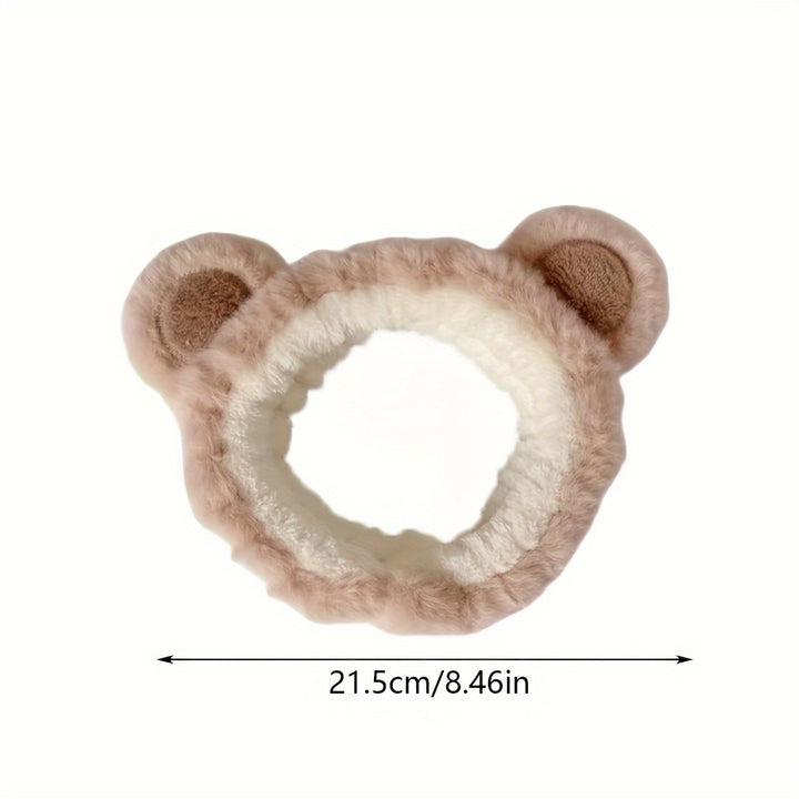 1pc Cute Bear Plush Face Washing Hairband, Cartoon Headband for Girls
