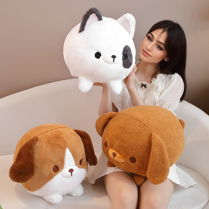 A Soft And Adorable Round Plush Toy Featuring a Teddy Dog, Shiba Inu, Beagle, And Bulldog, Perfect As a Decorative Pillow for Home Or As a Birthday Party Gift.