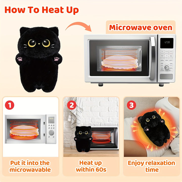 MeWaii 9 Inch Black Cat Plush Heating Pad - Microwaveable & Cordless Cozy Throw Pillow for Cold Relax, Soft Polyester Stuffed Animal with Cute Design, Perfect Gift for Christmas, Birthdays, Weddings, Thanksgiving & New Year, Holiday Party Favor | Playful
