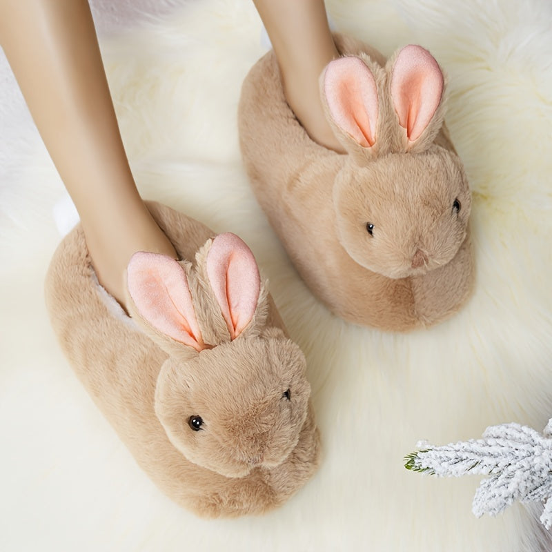 Velvet Rabbit Plush Shoes Women's Slippers Winter Home Shoes Halloween Cartoon Funny Novelty Warm Comfortable Autumn and Winter Indoor Slippers Non-Slip Fabric Sole Household Slides