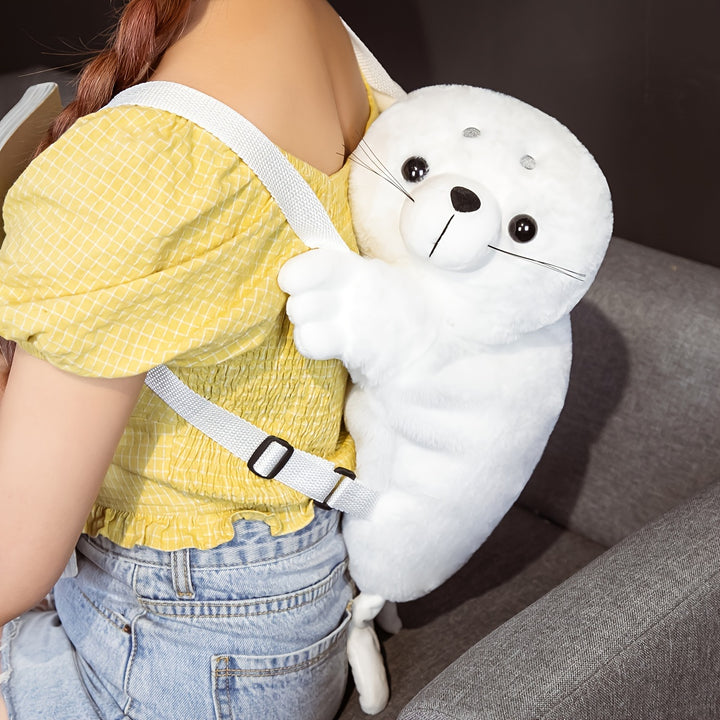 1pc Cute Marine White Seal Backpack, Creative Soft Cute Backpack, Birthday Holiday Creative Gift