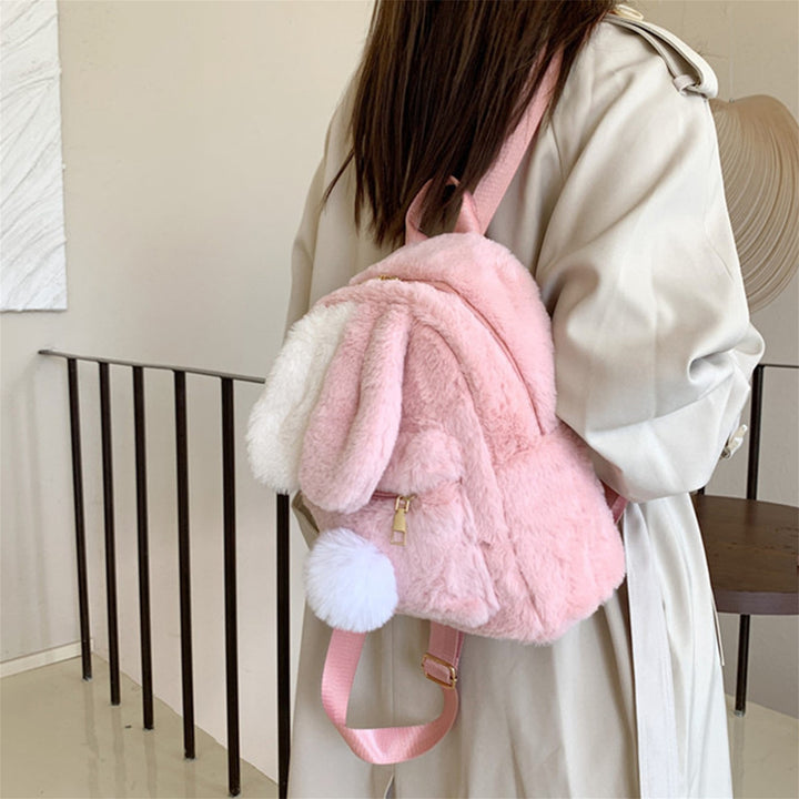 Chic Plush Bunny Backpack for Women - Soft Faux Fur Daypack with Adjustable Straps, Lightweight, Zip Closure in Pink, Beige, or Brown - Cute & Cozy College Style Bookbag, Mini Backpack