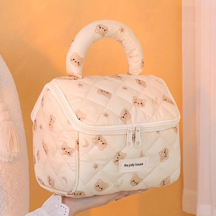 1pc Cute Brown Bear House Makeup Bag - Large Capacity, Portable Travel Organizer with Zipper Pockets, Unscented, Ideal for Cosmetics and Toiletries, Travel Organizer Bag | Playful Design | Zippered Bag, Makeup Bags