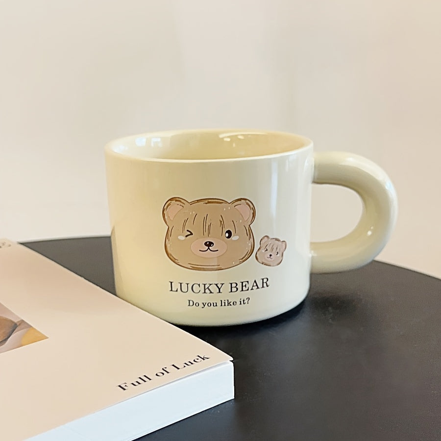 1pc.12.85oz, Little Bear Milk Fufu Ceramic Cup Coffee Cup Mug Girls Water Cup Family Drinking Water Cup Gift