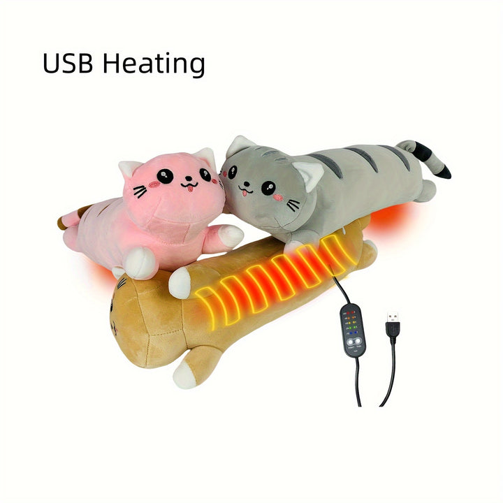 1pc USB Heating Pillow with Cute Cat Design - Multi-Color, Adjustable Temperature, Portable Back, Neck & Shoulder Warmer for All Seasons, Machine Washable, Polyester Cover, Polypropylene Filling, Ideal for Adults, Machine Washable Pillow | Adjustable Temp