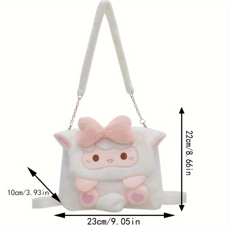 Adorable Cartoon Sheep Backpack - Soft, Fluffy, Lightweight with Removable Strap, Zipper Closure, Polyester Lining, Hand Washable, Perfect for School & Casual Use, School Backpack | Playful Design | Lightweight Backpack