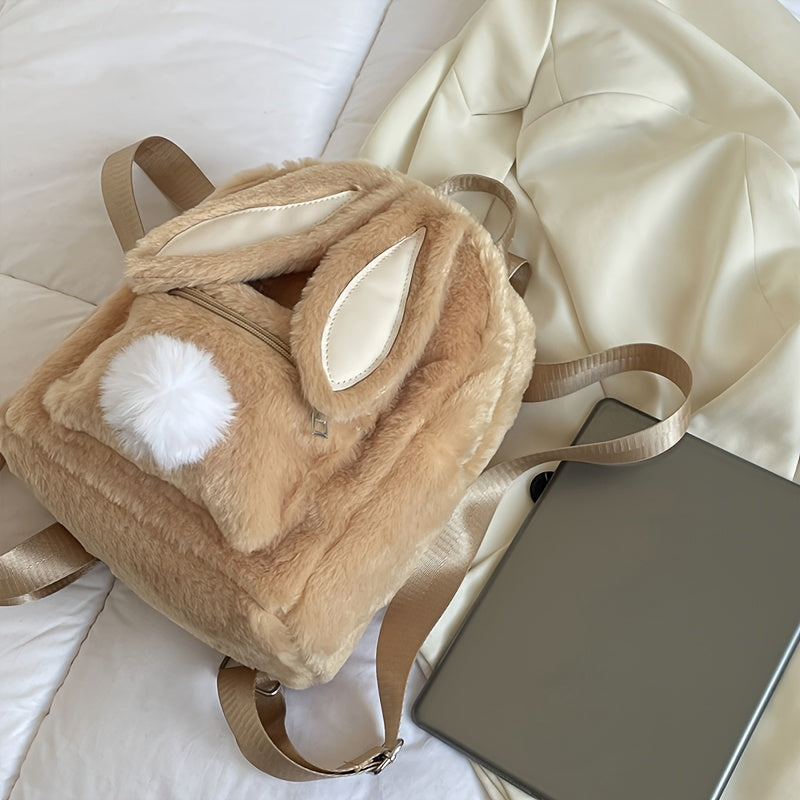 Cute Plush Rabbit Backpack with Adjustable Straps - Soft, Skin-Friendly Polyester, Large Capacity for Women & Teen Girls - Perfect for Daily Commute