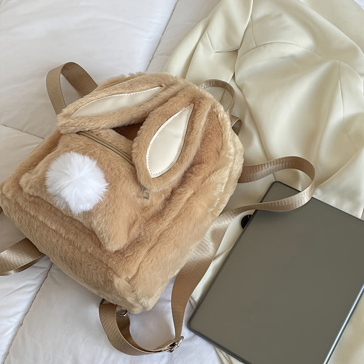 Cute Plush Rabbit Backpack with Adjustable Straps - Soft, Skin-Friendly Polyester, Large Capacity for Women & Teen Girls - Perfect for Daily Commute