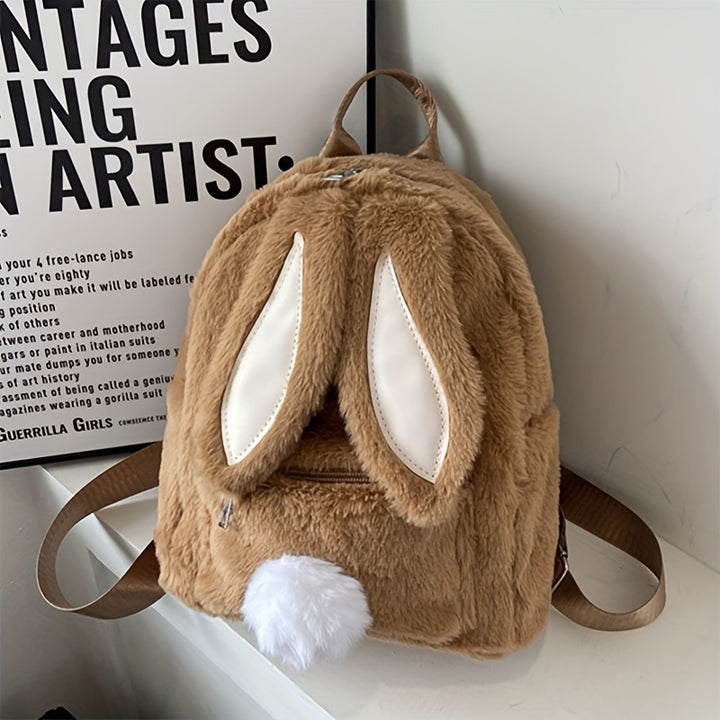 Cute Plush Rabbit Backpack with Adjustable Straps - Soft, Skin-Friendly Polyester, Large Capacity for Women & Teen Girls - Perfect for Daily Commute