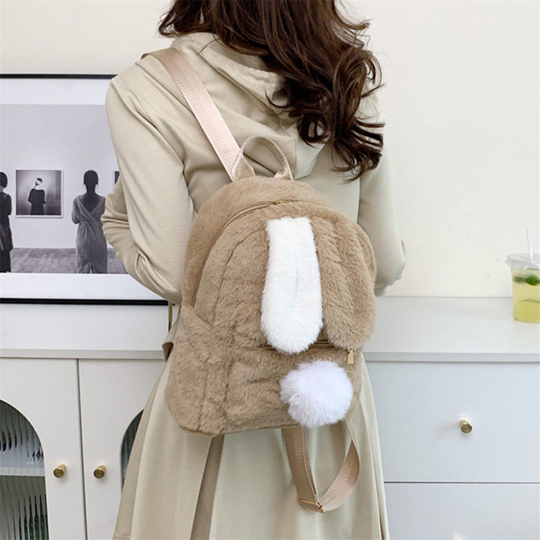 Chic Plush Bunny Backpack for Women - Soft Faux Fur Daypack with Adjustable Straps, Lightweight, Zip Closure in Pink, Beige, or Brown - Cute & Cozy College Style Bookbag, Mini Backpack