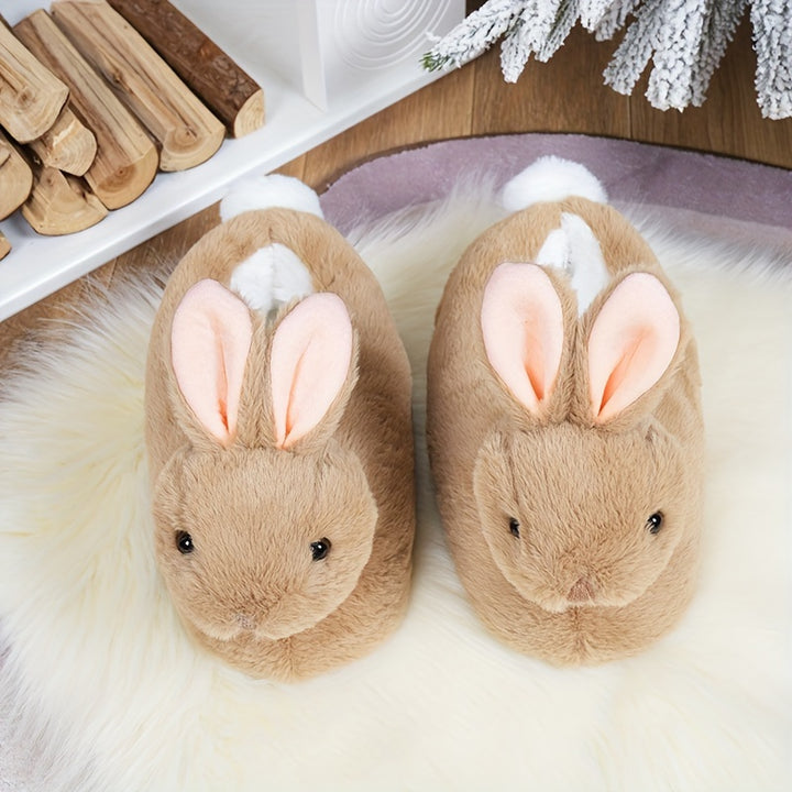 Velvet Rabbit Plush Shoes Women's Slippers Winter Home Shoes Halloween Cartoon Funny Novelty Warm Comfortable Autumn and Winter Indoor Slippers Non-Slip Fabric Sole Household Slides