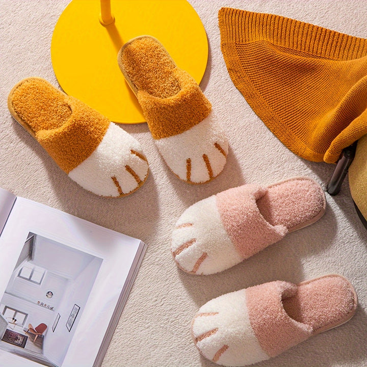 Adorable Whisker-Faced Cat Paw Slippers - Cozy Plush Lined Casual Shoes for Indoor Comfort - Perfect for Koningsdag/King's Day Celebration