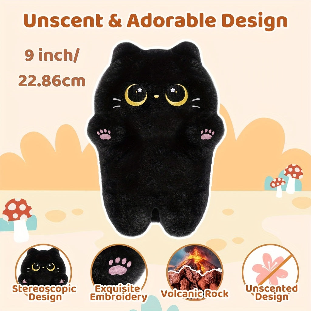 MeWaii 9 Inch Black Cat Plush Heating Pad - Microwaveable & Cordless Cozy Throw Pillow for Cold Relax, Soft Polyester Stuffed Animal with Cute Design, Perfect Gift for Christmas, Birthdays, Weddings, Thanksgiving & New Year, Holiday Party Favor | Playful