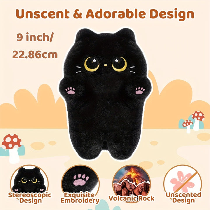 MeWaii 9 Inch Black Cat Plush Heating Pad - Microwaveable & Cordless Cozy Throw Pillow for Cold Relax, Soft Polyester Stuffed Animal with Cute Design, Perfect Gift for Christmas, Birthdays, Weddings, Thanksgiving & New Year, Holiday Party Favor | Playful
