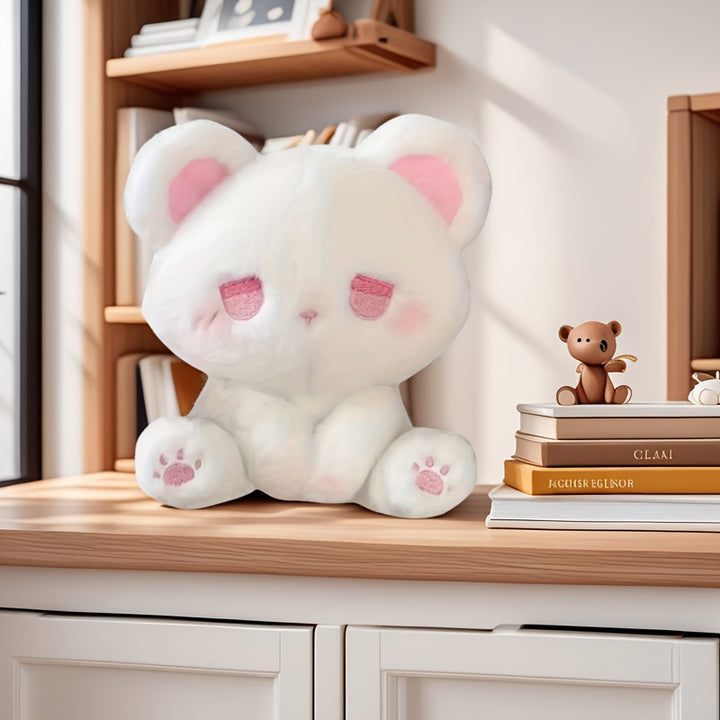 Cute Soft Plush Doll Bear Decorations - Black Green Eyes Kitten, Blue & Pink Bear, Rabbit with Blue Eyes | Grey/White/Pink/Black | Fluffy Fabric Home Decor for Living Room, Bedroom, Birthday & Christmas Party, Bedroom Decoration | Plush with Ears | Cuddly