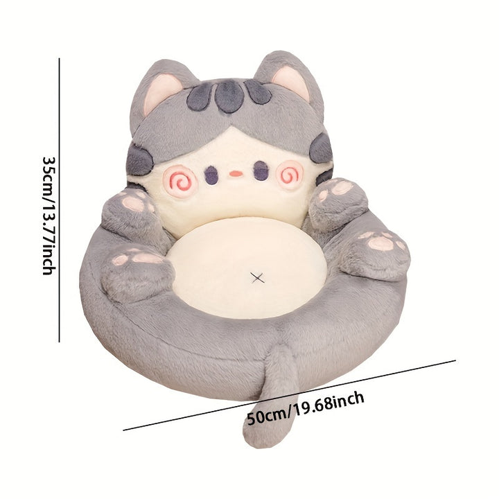 Cute Cartoon Cat Plush Chair Cushion - 1 Piece Polyester Fiber Tatami Floor Mat for Home Decor, Non-Slip Design for Living Room Sofa Office Chair, 100% Polyester, Hand Wash Only