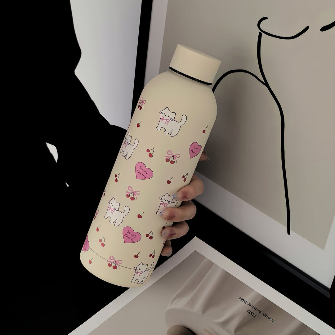 1pc Whisker Wonders Double-Wall Stainless Steel Insulated Water Bottle, 500ml/17oz, Hand Wash Only, Reusable, Multipurpose for Travel, Gym, Outdoor Sports, Coffee Cup, Flat Bottom, Car Mug, Ideal for Back to School & Birthday Gifts, Bowknot, Vacuum Bottle