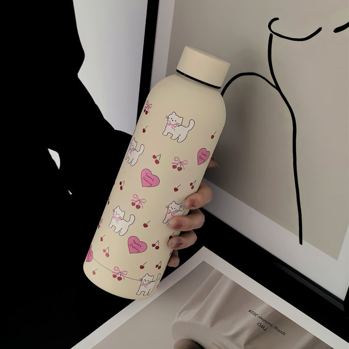 1pc Whisker Wonders Double-Wall Stainless Steel Insulated Water Bottle, 500ml/17oz, Hand Wash Only, Reusable, Multipurpose for Travel, Gym, Outdoor Sports, Coffee Cup, Flat Bottom, Car Mug, Ideal for Back to School & Birthday Gifts, Bowknot, Vacuum Bottle