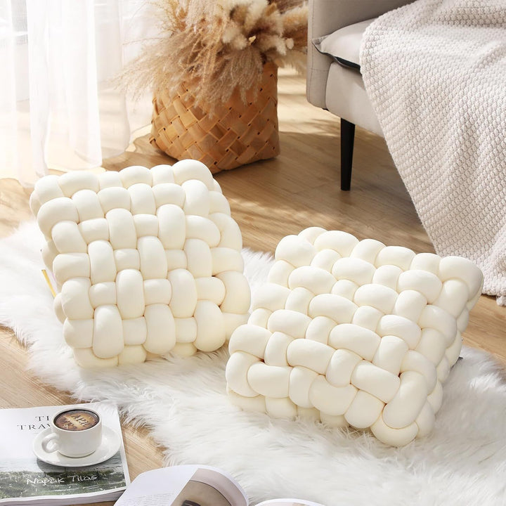Shademart 2 Pcs 12'' X 12'' Knot Pillow Soft Throw Pillow Home Decoration Cushion Square Office Knotted Plush Throw Cushion for Living Room Bedroom Sofa Couch Living Room Decor