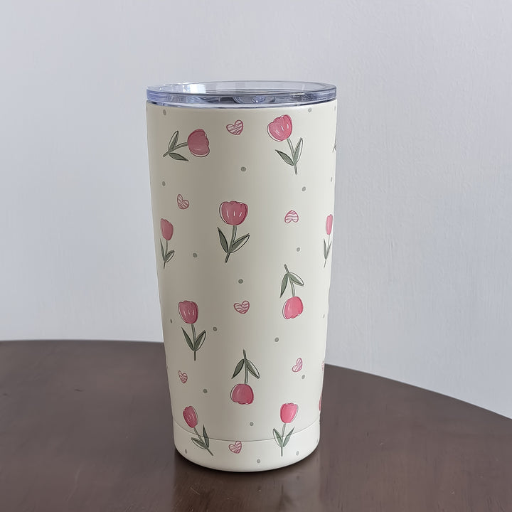 1pc, Tulip Pattern Water Bottle, 600ml/20.29oz Stainless Steel Insulated Water Cups, Summer Winter Drinkware, Travel Accessories, Gifts