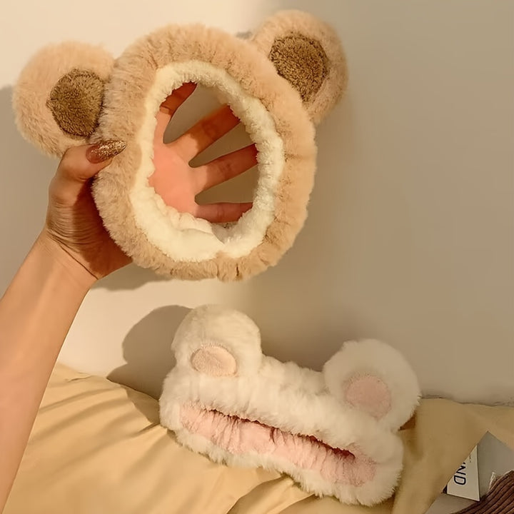 1pc Cute Bear Plush Face Washing Hairband, Cartoon Headband for Girls