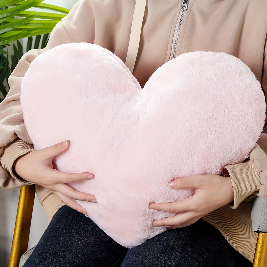 2pcs Plush Pink Heart Throw Pillows - 20x15.7" Soft Faux Bunny Fur, Fluffy & Cozy Decorative Cushions with Inserts for Bedroom Aesthetic - Hand Washable, Boho Style, Pillows for Bed