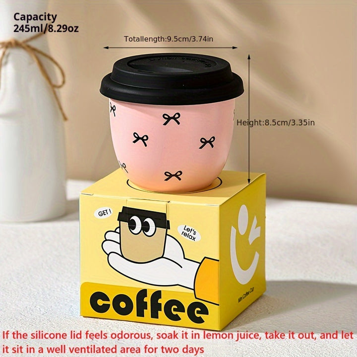 1pc High Beauty Pink 245Ml/8.29Oz Ceramic Coffee Cup with Lid. Bow Shaped Love Cherry Hand Cup, Afternoon Tea, Very Suitable for Mini Coffee, Coffee Lovers Gift, Valentine'S Day Gift, Sisters Gift, Mother Gift, Birthday Gift, Wedding Gift