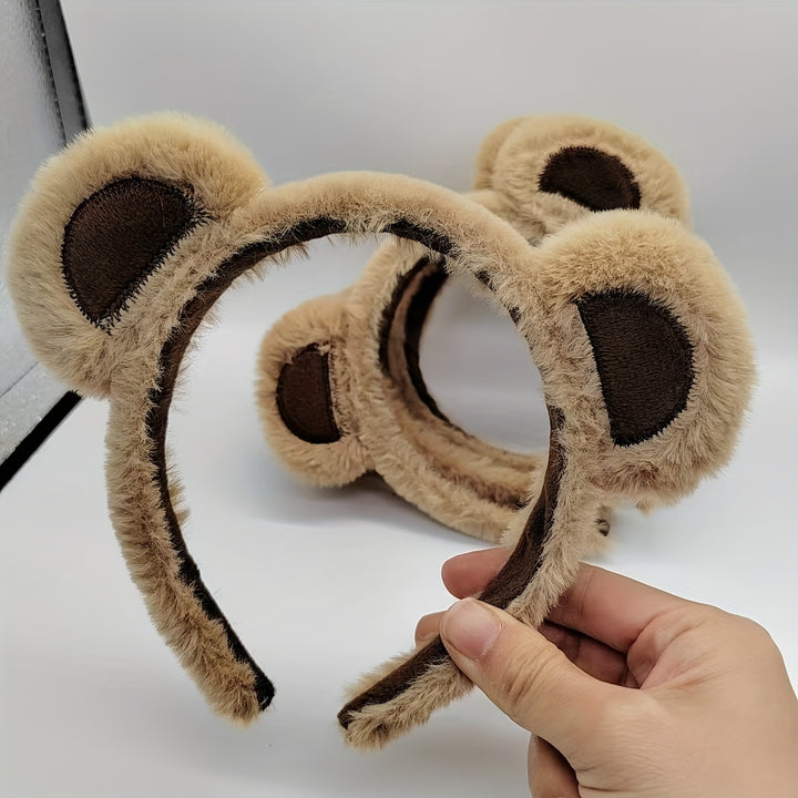 Cute Plush Bear Ear Headband - Soft Synthetic Fabric, Animal-Themed Hair Accessory for Women & Girls, Perfect Birthday Gift