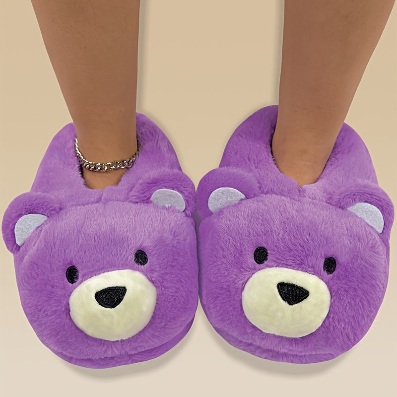 Funny Cartoon Fuzzy Novelty Slippers, Slip On Soft Sole Flat Non-slip Comfy Shoes, Winter Plush Home Warm Shoes