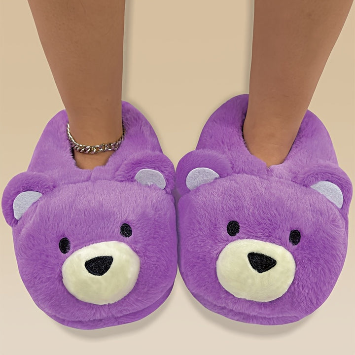 Funny Cartoon Fuzzy Novelty Slippers, Slip On Soft Sole Flat Non-slip Comfy Shoes, Winter Plush Home Warm Shoes